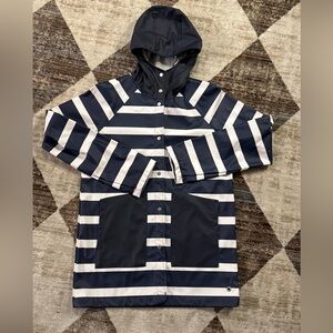 Herschel Supply Raincoat Navy White Striped Hooded Rain Jacket Small